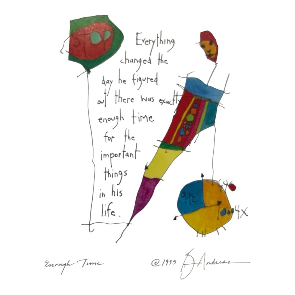 95 STORY PEOPLE BRIAN ANDREAS SIGNED WHIMSICAL FRAMED PRINT ENOUGH TIME 12"X15" - Picture 3 of 8